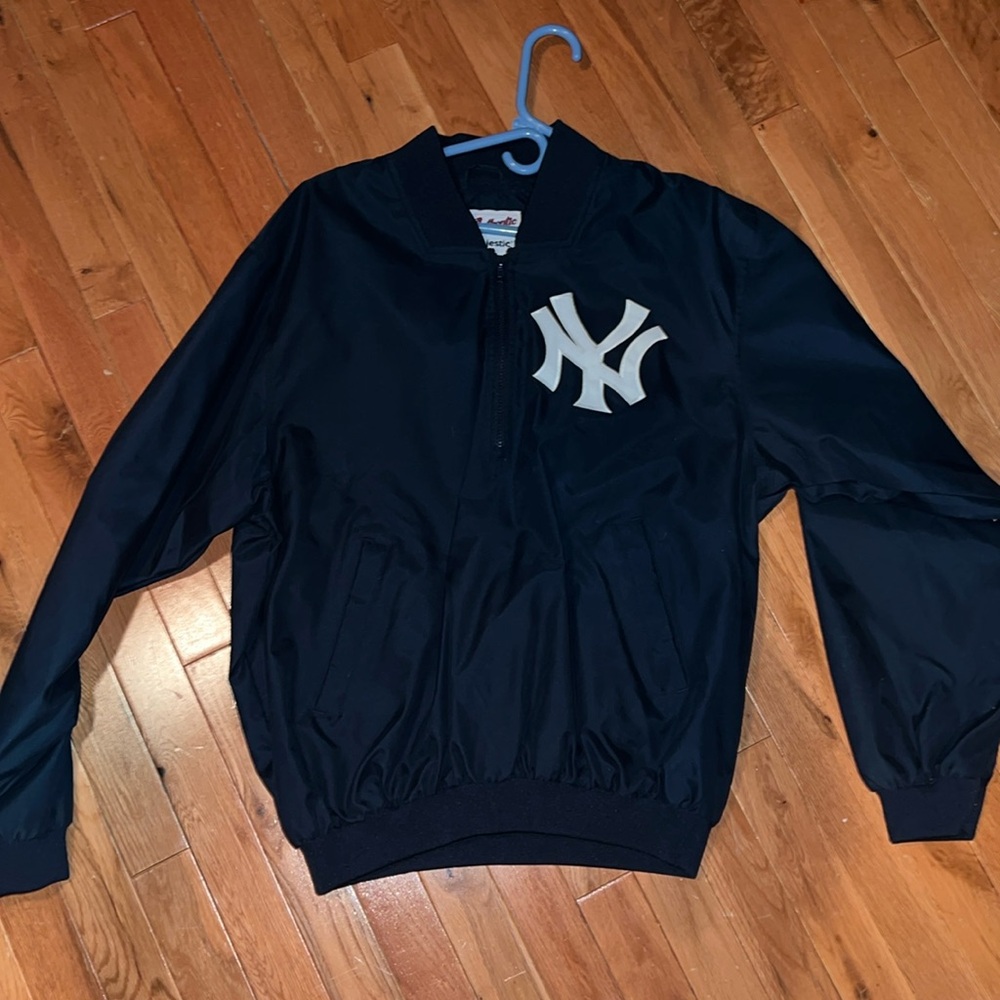 Majestic Navy Blue New York Yankees Pullover Jacket with White Logo